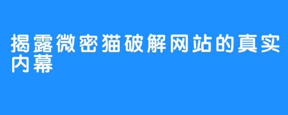揭露微密猫破解网站的真实内幕