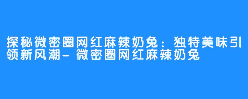 探秘微密圈网红麻辣奶兔：独特美味引领新风潮-微密圈网红麻辣奶兔