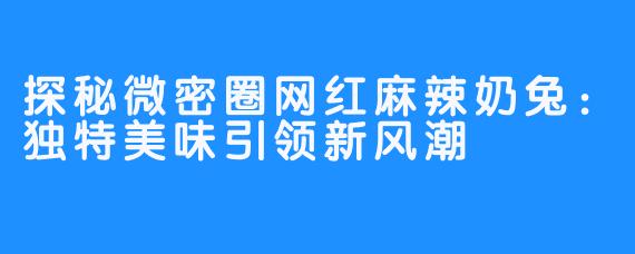 探秘微密圈网红麻辣奶兔：独特美味引领新风潮