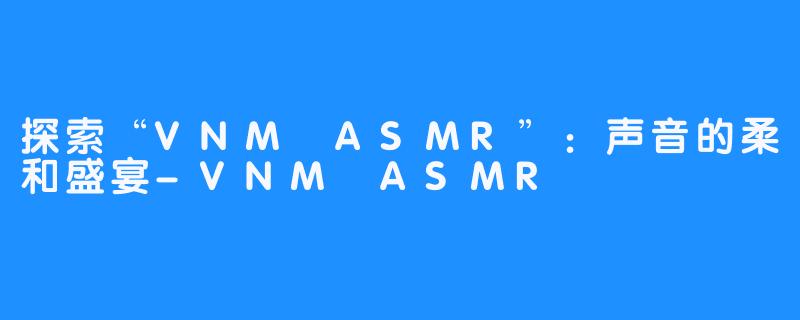 探索“VNM ASMR”:声音的柔和盛宴-VNM ASMR
